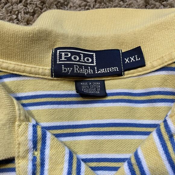 Polo Ralph Lauren Shirt Mens Big Xxl Yellow Striped Polo Golf Preppy Casual - Picture 3 of 6